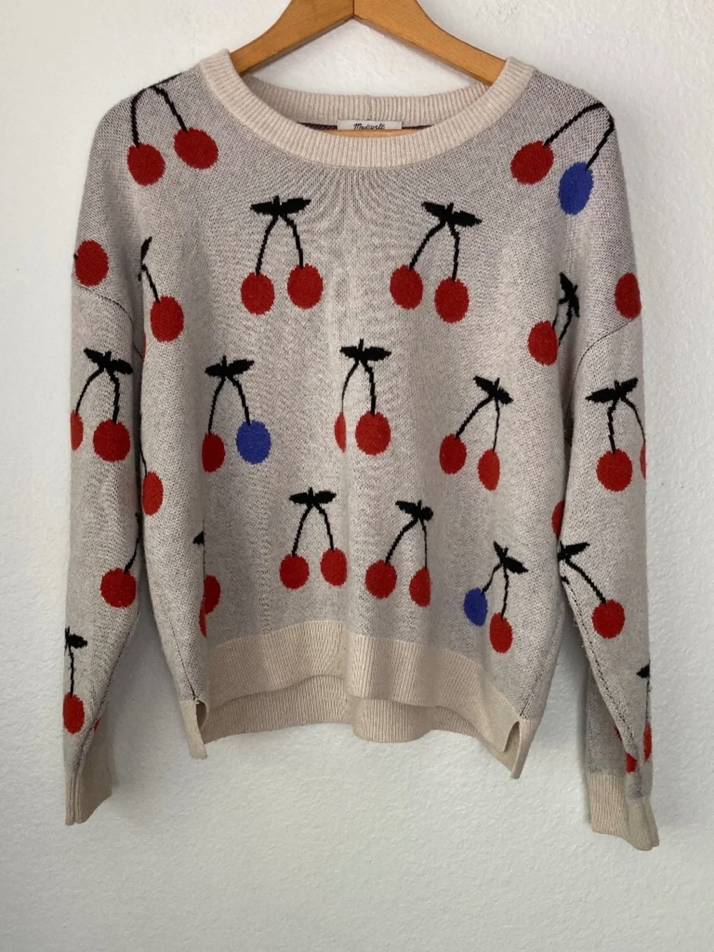 Madewell Cherry Sweater Pullover Merino Wool Alpaca Blend Small Boxy Twee